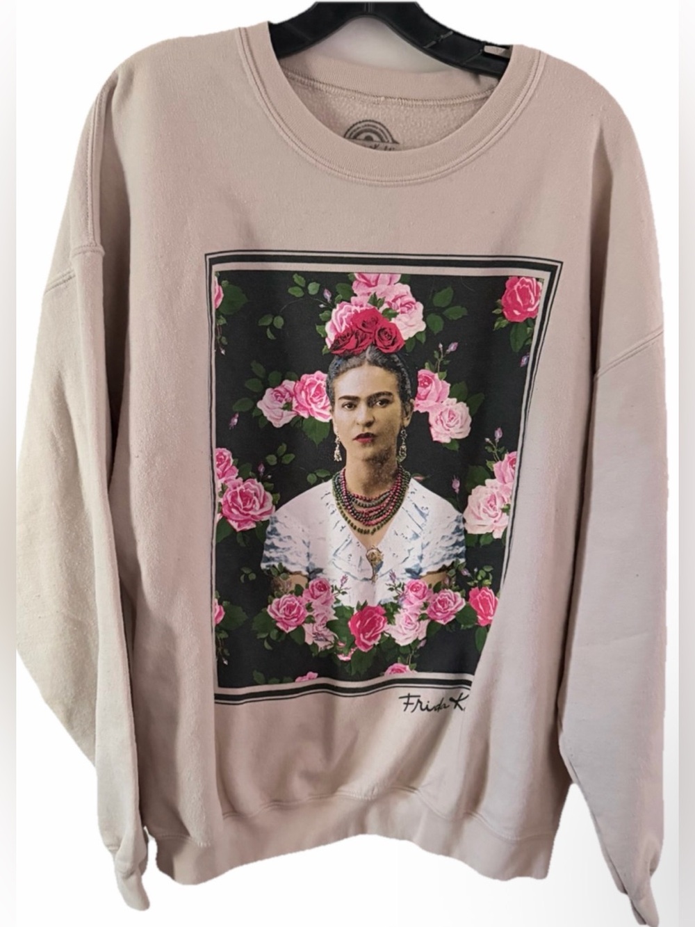 Frida Kahlo Size Large Tan Beige Sweatshirt Crewneck